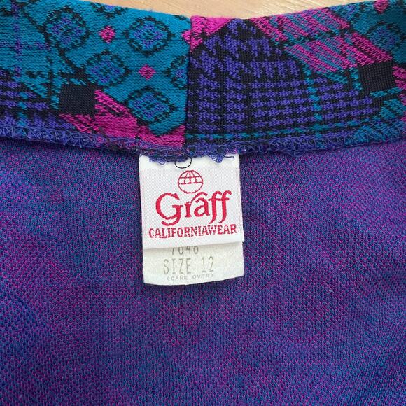 Vintage Sweater Blazer Size 12 70s 80s Funky Paisley Diamond Open Front Jacket - Picture 4 of 14